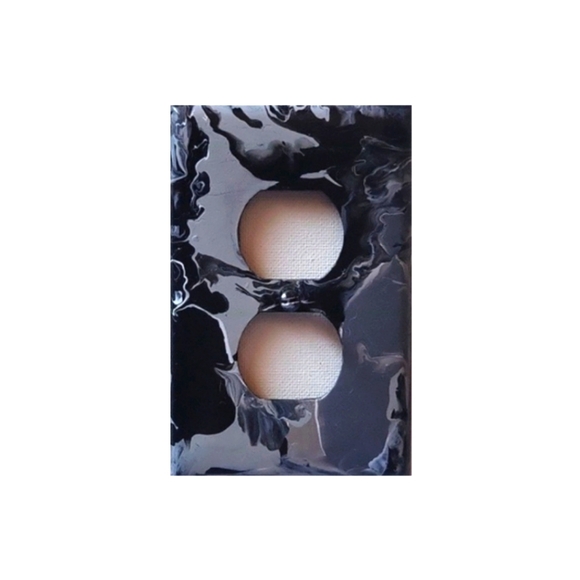 Hand Crafted Other - Hand Crafted Gray, Black and White Abstract Design Duplex Outlet Wall Plate